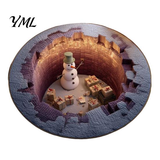Festlicher Teppich für den Innenbereich, Weihnachten 3D-Teppich, Illusion Runder Dekorativer Effekt, Feiertagsteppich Fußmatte, für Heim Wohnzimmer Dekoration Saisonale Winter