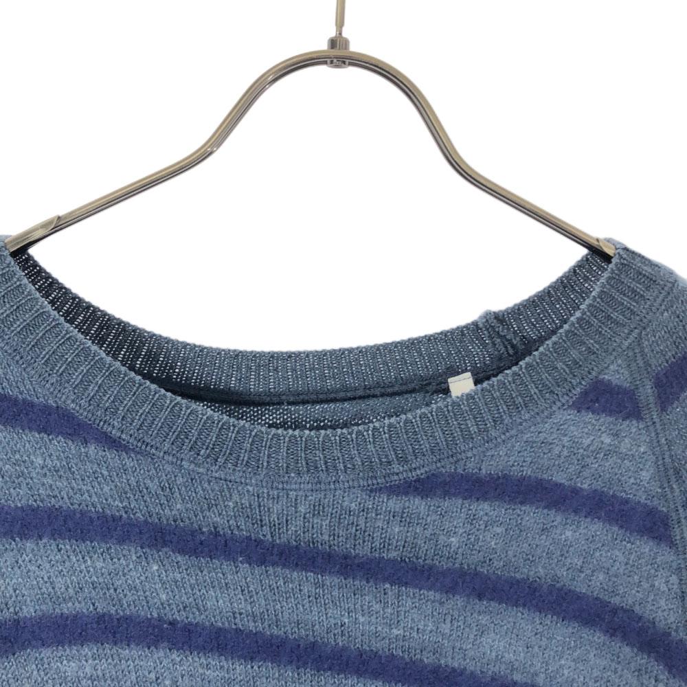 BLUE BLUE Made in Japan 100% wool border Long sleeve sweater 3 Blue knit Men's Used
