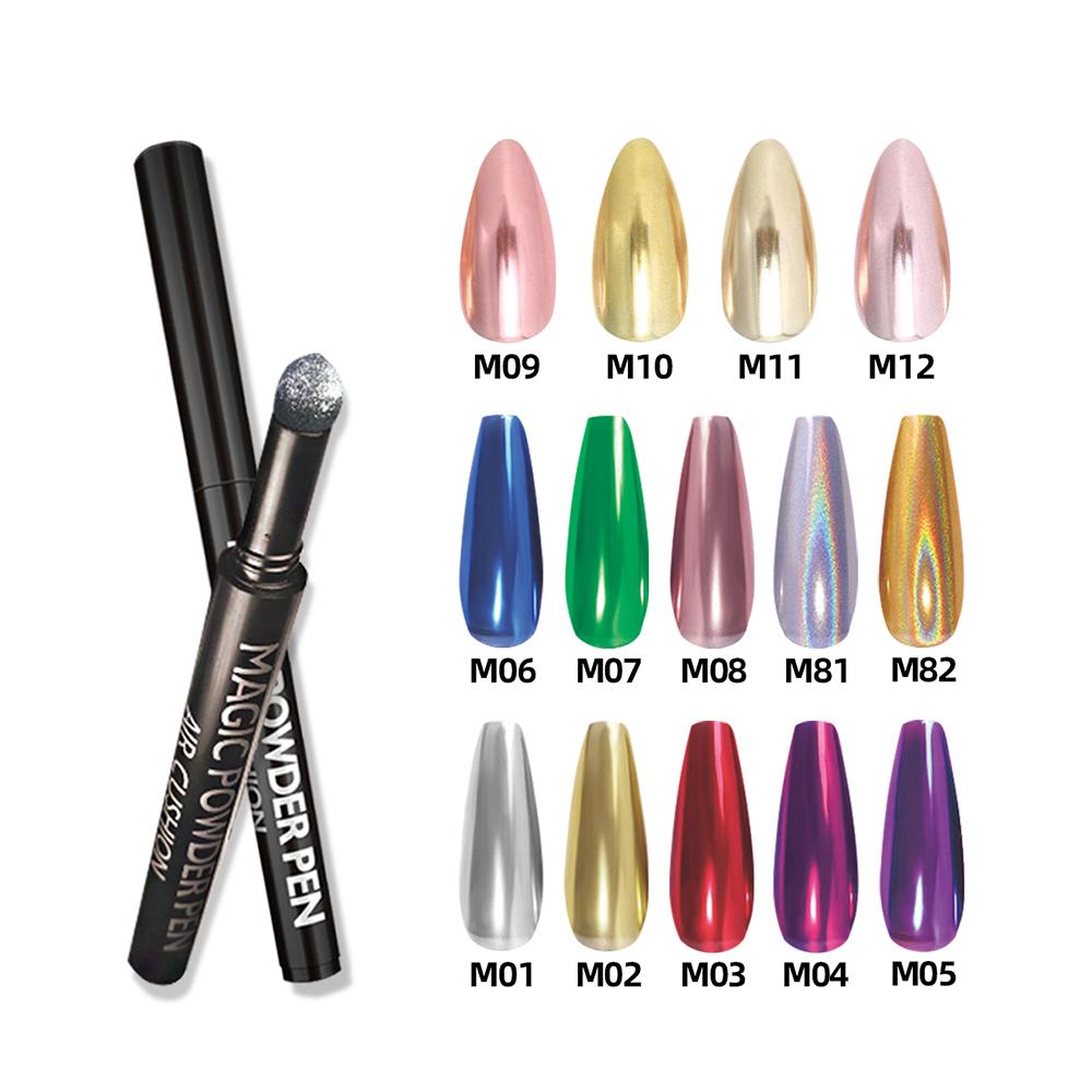 14 Color Nail Art Air Cushion Pen Mirror Aurora Effect Laser Gold and Silver Pen Aurora Powder DIY Design Manicure Decoration