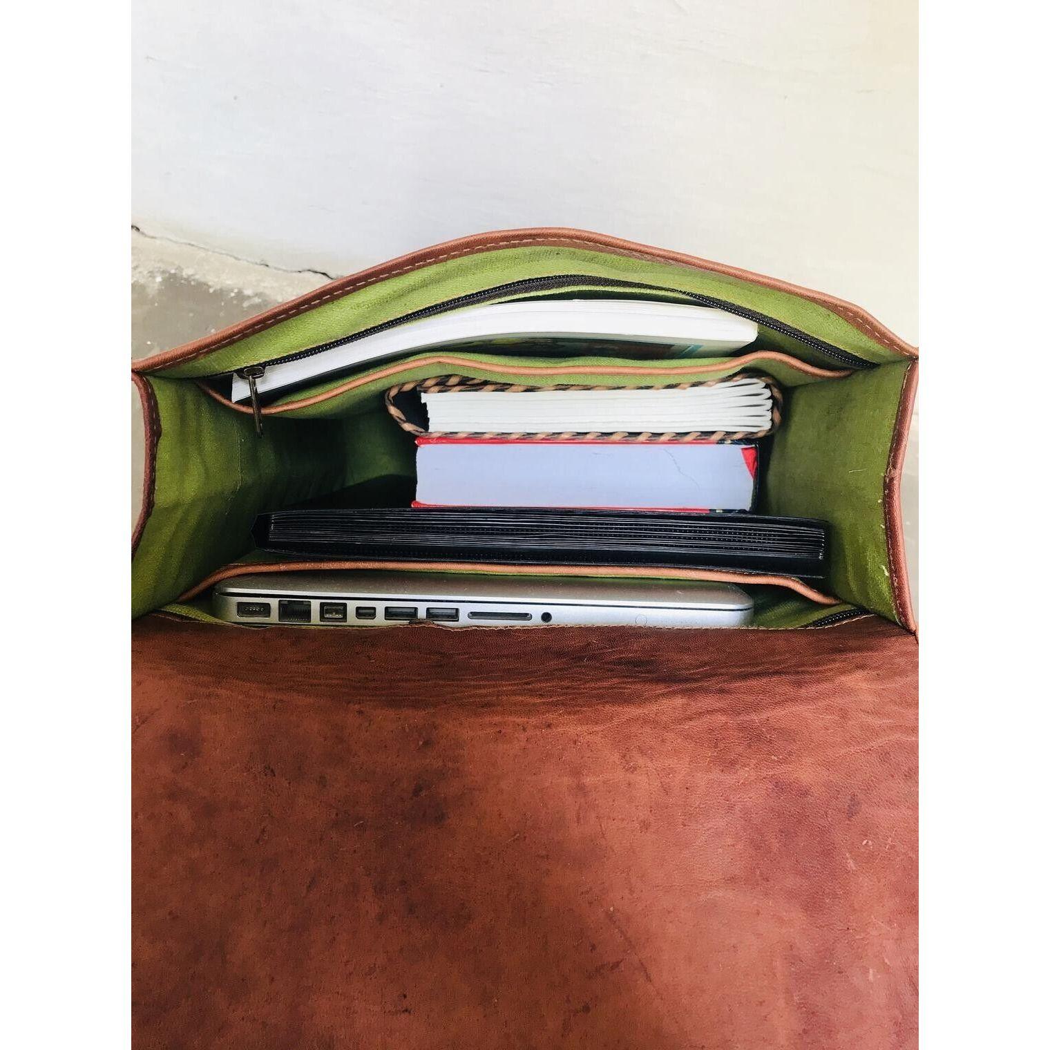 Мужская коричневая кожаная сумка-рюкзак Рюкзак Новый ноутбук ручной работы Goat Messenger — фото 6