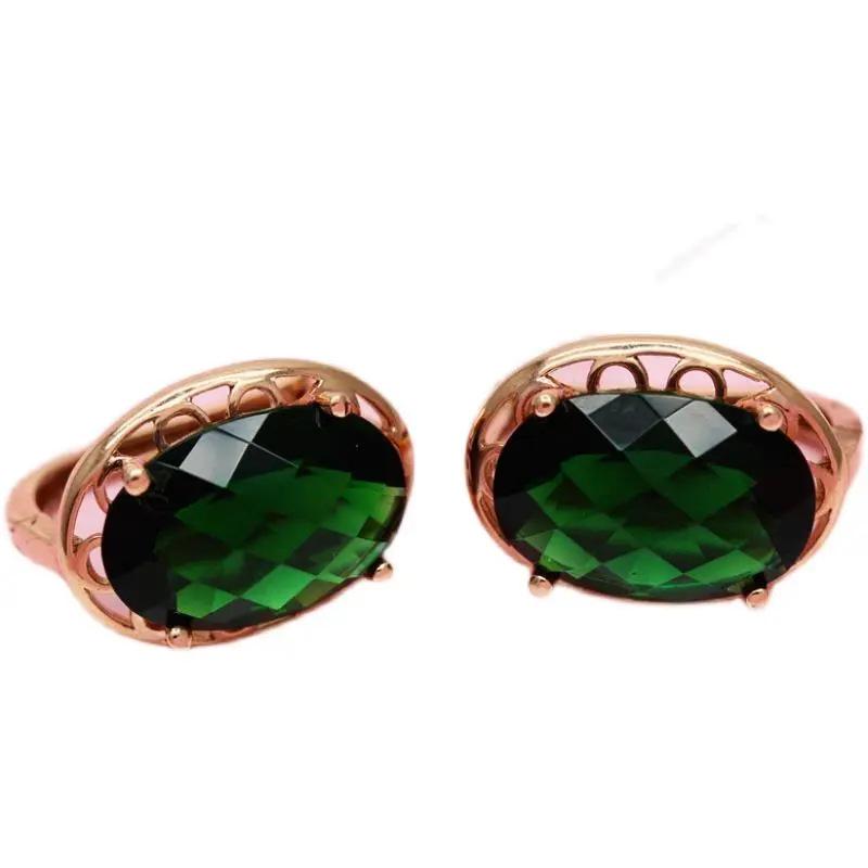 Starfuo 585 Purple Gold Earrings with Green Stone Cabochon – Women's Trendy Light Luxury Gold-Plated Jewelry.