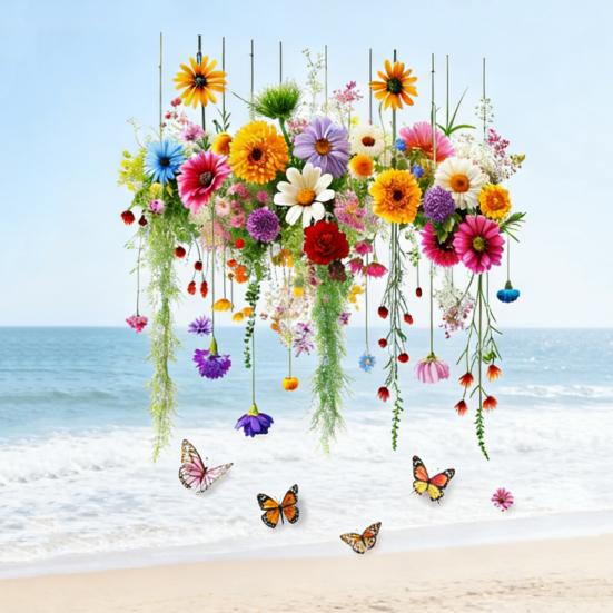 Window Sticker Double Sided Design Glass Decals Waterproof PVC Chrysanthemum Pattern Sticker Home Wall Decor