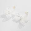 Damen Weiße Netz-Blumen-Hängeohrringe, Imitationsperlen-Hängeohrringe, Statement-Schmuck für Braut, Hochzeit, Party