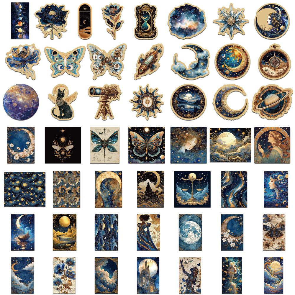 50pcs Vinyl Laptop Decals Aesthetic Cartoon Mysterious Fancy Universe Sticker for Luggage Guitar Phone Diary Waterproof Graffiti