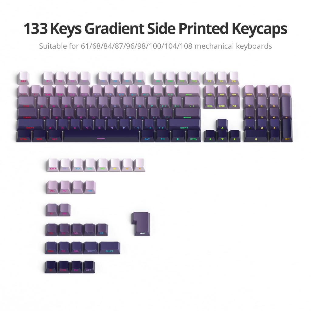 135 Key Side Printed Keycaps PBT Gradient Keycaps 75 Cherry Profile Minimalist Style Custom Keyboard Keycaps for Mechanical Keyboards Percent,