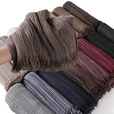 New High Quality Rayon Retro Wrinkle Muslim Women Hijab Stripe Scarf Ramadan Shawl Headband Soft Turban Hijabs Wraps