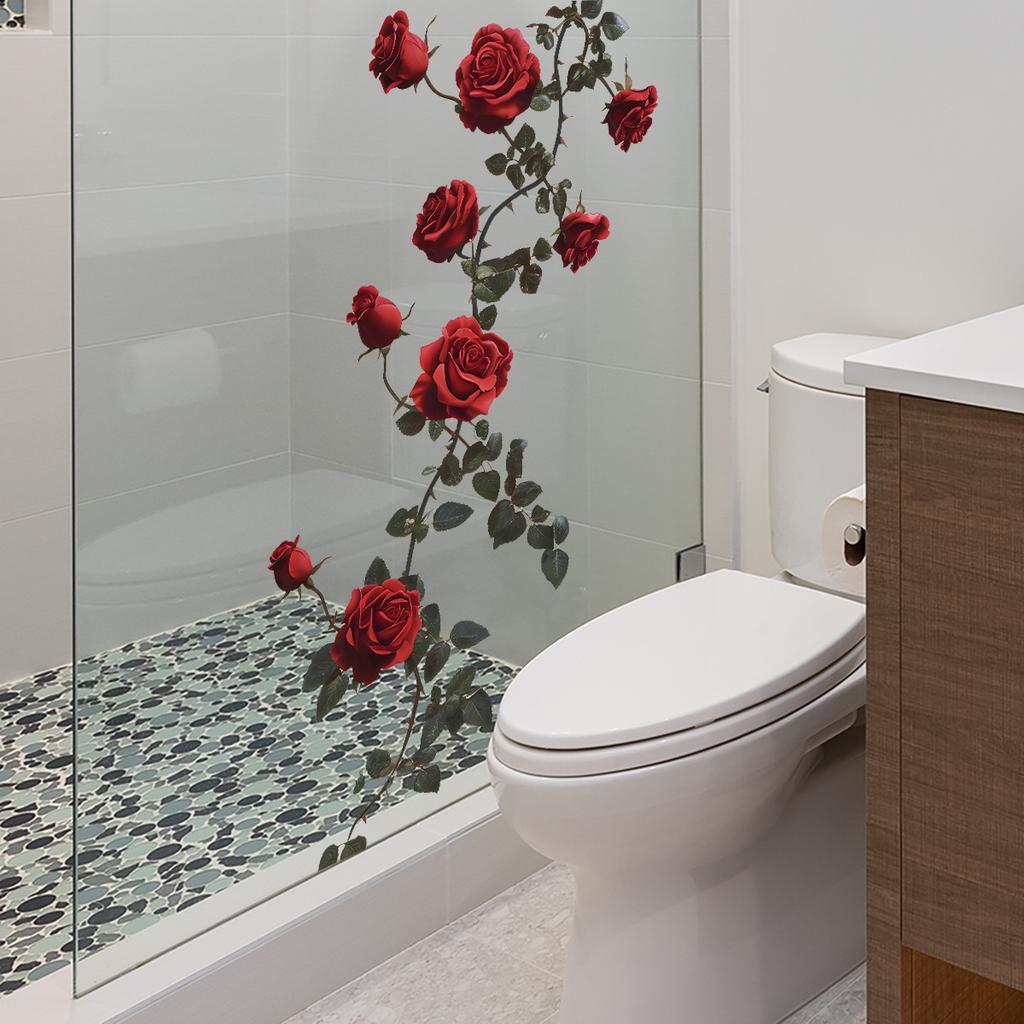 Romantic Red Rose Window Sticker Bathroom Door Glass Decoration Self-Adhesive Decal