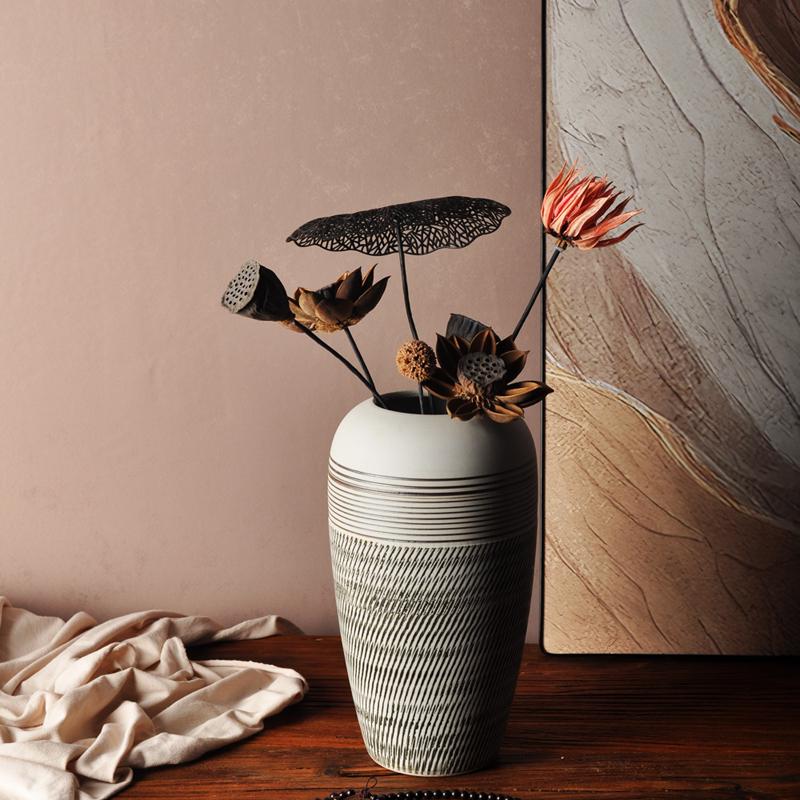 Hand-Carved Chinese Zen Ceramic Vase for Dried Flowers - Home Decor
