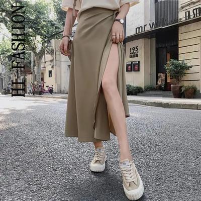 HI-FASHION letnia elegancka plama damska linia długie spódnice boczne rozcięcie wysokiej talii modny parasol plaża kobiece spódnice