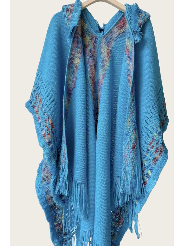 Ethnic Style Hooded Tassel Shawl Cloak – Women's Warm Knitted Cape, 2025 Collection.