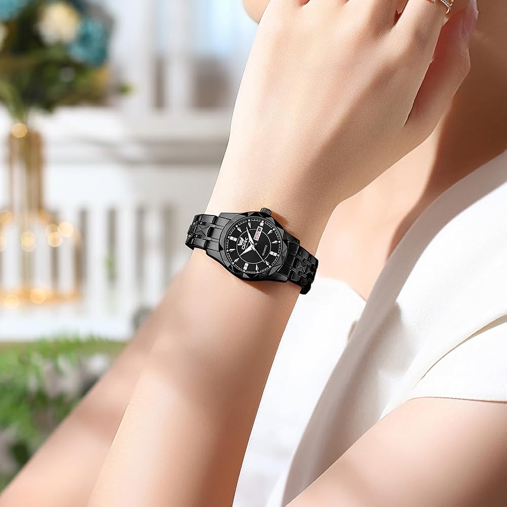 OPK Women's Quartz Analog Watch Simple Lightweight Classic Waterproof Black Full Black