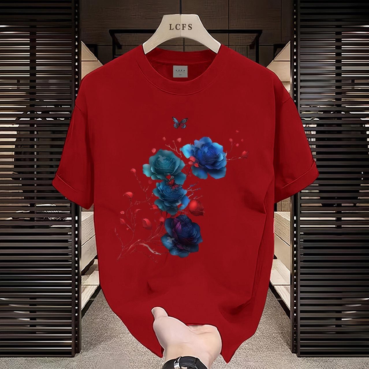 

New Chinese short sleeve cotton T-shirt men s summer T-shirt Chinese style plum blossom men s clothes thin fashion brand half sl 4XL