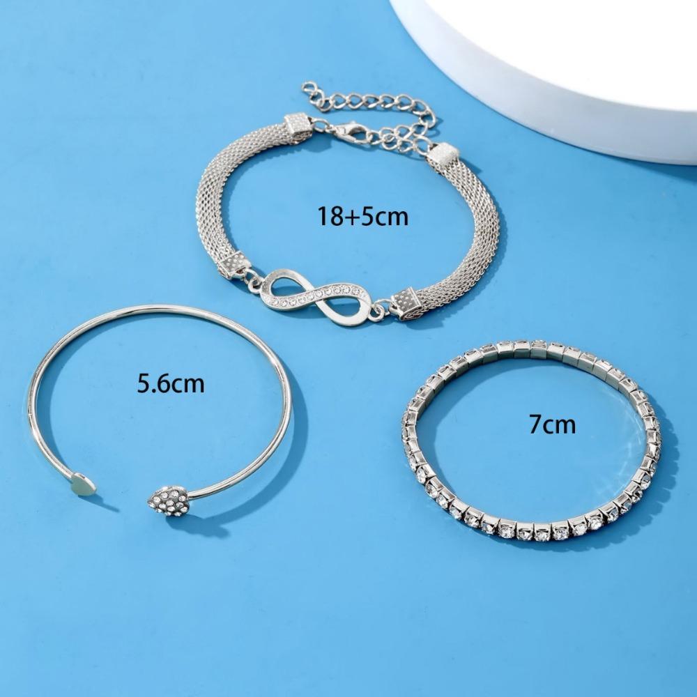 Vintage Infinity Heart Crystal Rhinestone Bracelet Set for Women Female Gold Color Metal Adjustable Bracelets Fashion Jewelry