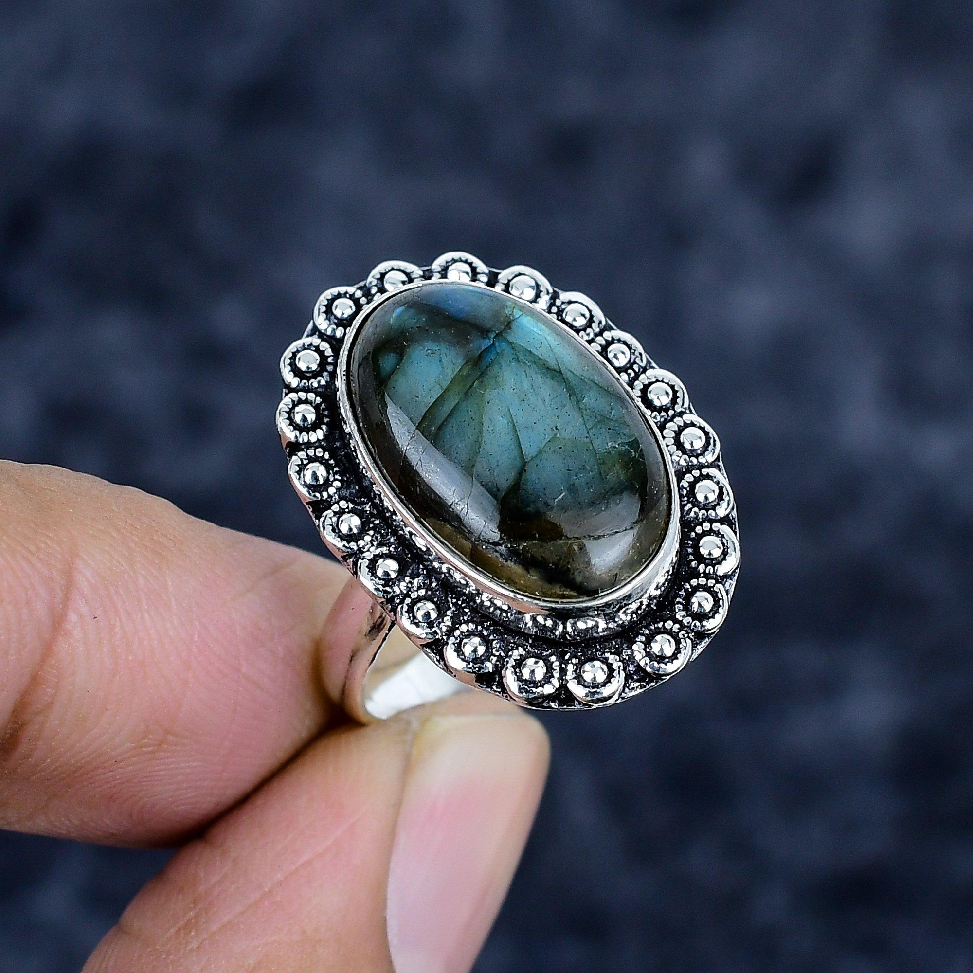 

Labradorite Gemstone Handmade 925 Sterling Silver Jewelry Ring Size 7 MM-3420