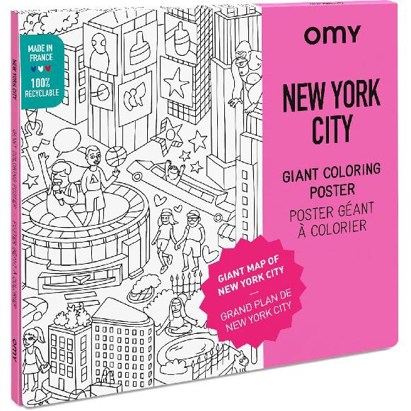 Omy Giant Coloring Poster – New York City - Map of NYC | Discover the Landmarks and Key Places in New York City | 40 x 28 Inches | Creative Play
