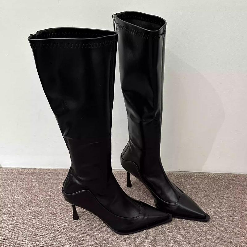 Knee High Women Boots Pointed Toe High Heels Shoes New Fashion Pumps  Winter Goth Casual Woman Long Chelsea Botas Mujer