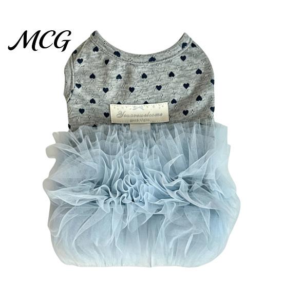 Summer Female Dog Clothes Blue Tutu Dress, Sleeveless Cute Heart Print Girl Dress Doggie Princess for Small Dogs Bichon Frise Outfit Pet XXL синий