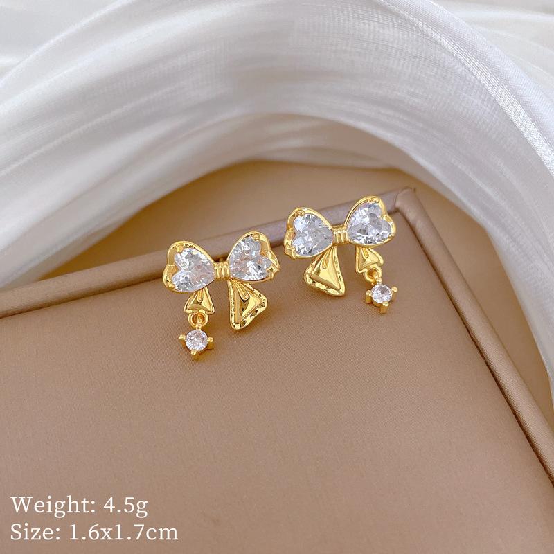 Titanium Steel Pink Zircon Bow Slightly Inlaid Zircon Amethyst Four-Leaf Flower Pendant Titanium Steel Collarbone Chain Jewelry