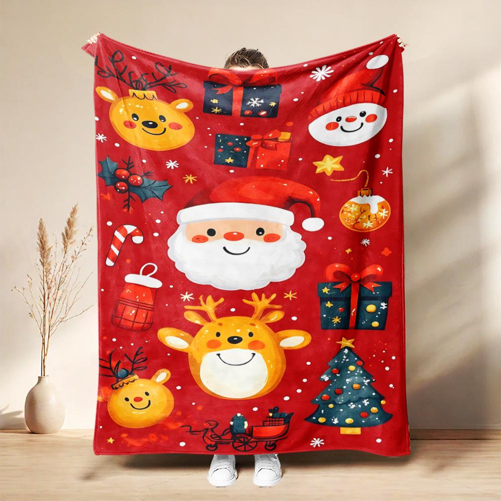 Christmas Flannel Blanket Santa Claus Puppy Soft Milu Deer, Warm Throw Blanket Winter New Year Gift For Kids, Couch Sofa Decor