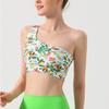 Blumiges Ein-Schulter-Yoga-Weste-Set: Damen Sport-BH & Fitnesshose mit Brustpolstern
