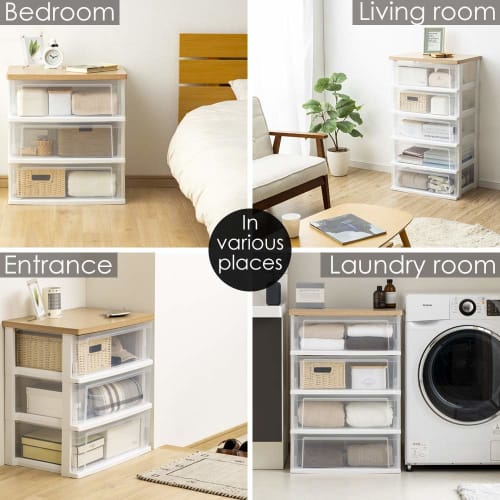 IRIS OHYAMA Wide Chest of Drawers, 3-, 4-, or 5-Drawer, Made In Japan, Easy Assembly, 54.5cm Wide X 39.1cm Deep, French Oak Top (Natural)