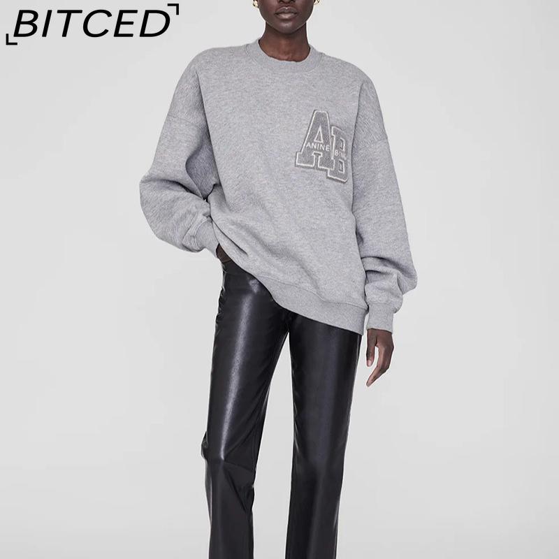 BITCED Women's Early Autumn Patchwork Embroidered Letter Sweatshirt