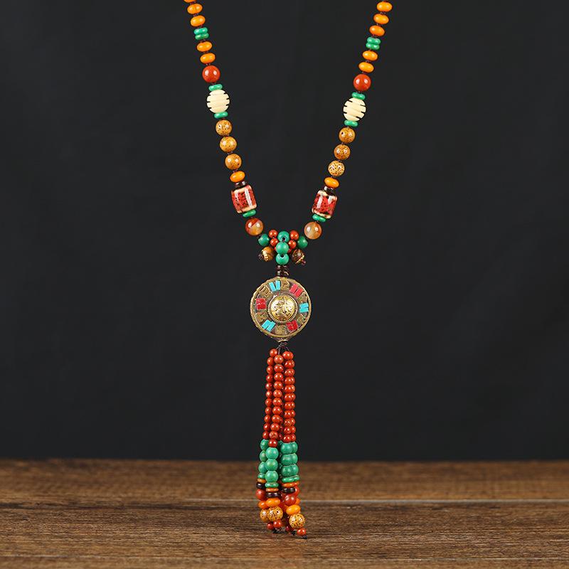Original Handmade Nepalese Style Retro Long Necklace Tibetan High-end Temperament Fringed Sweater Chain Ethnic Style Pendant