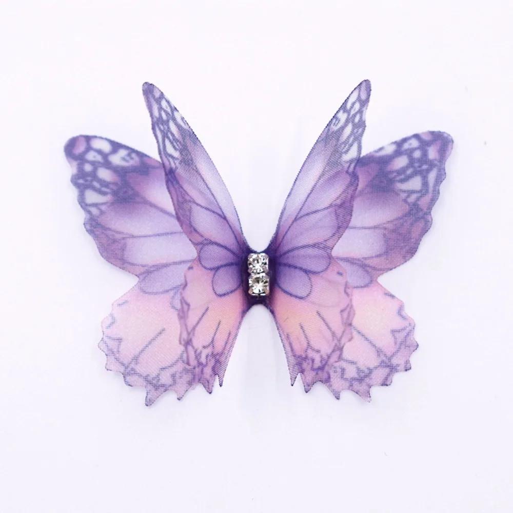 50Pcs 3D Organza Fabric Butterfly Appliques Double-layer Translucent Simulation Mesh Butterfly Patch Gradient Color