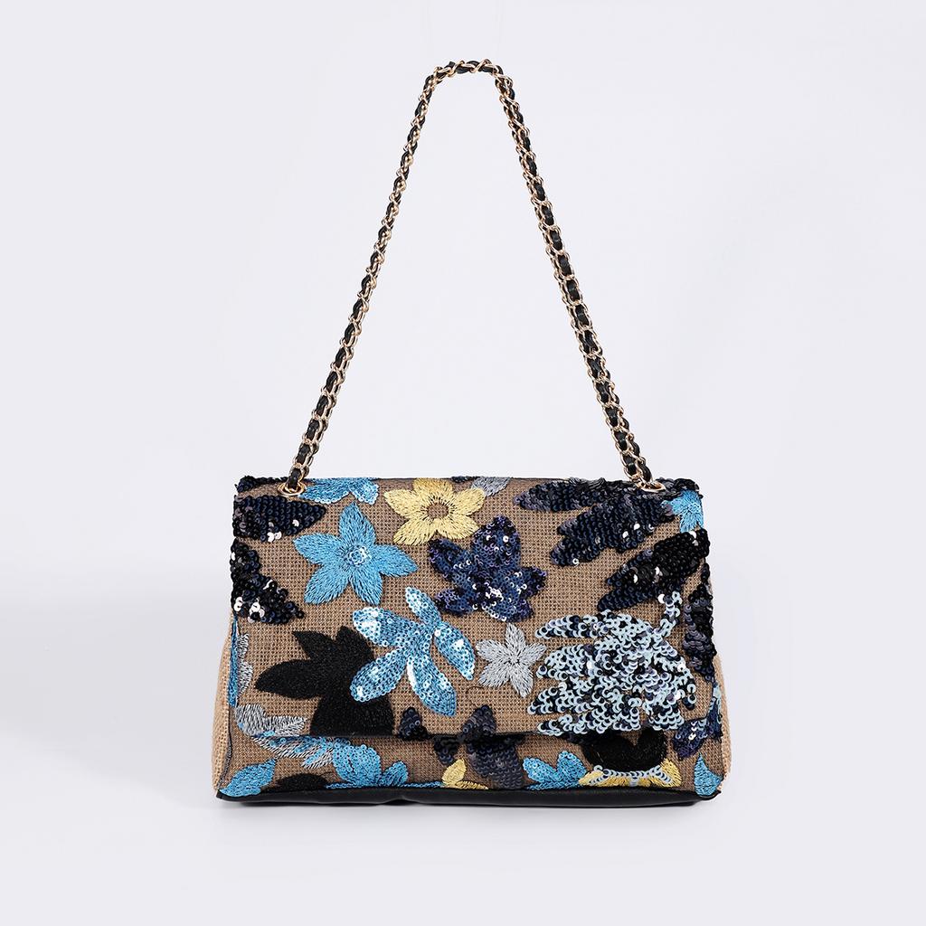 Embroidery sequined shoulder bag summer new niche woven straw bag high-end large-capacity armpit bag