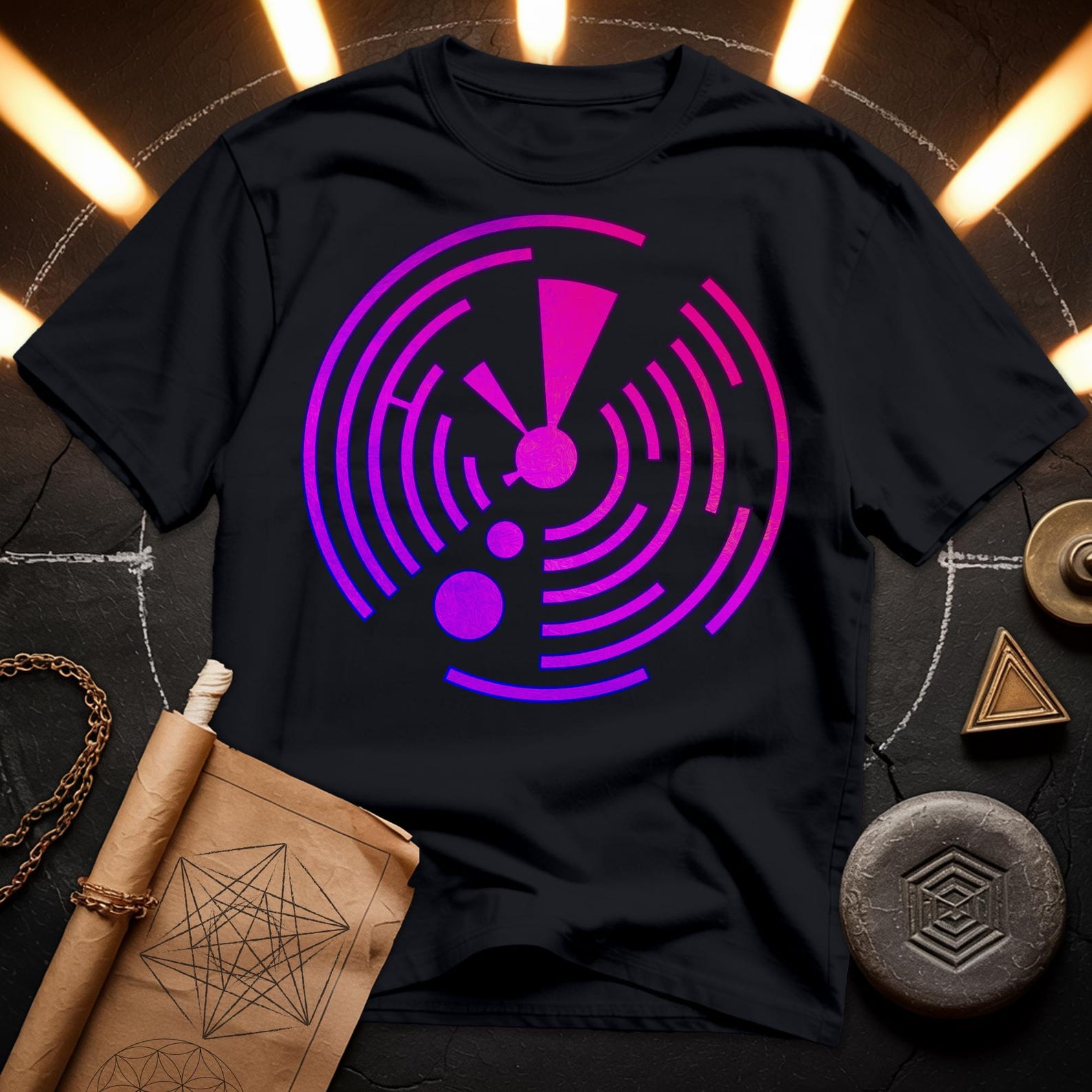 Electric Pink Crop Circle T-Shirt | Sacred Geometry, Psychedelic Tee M