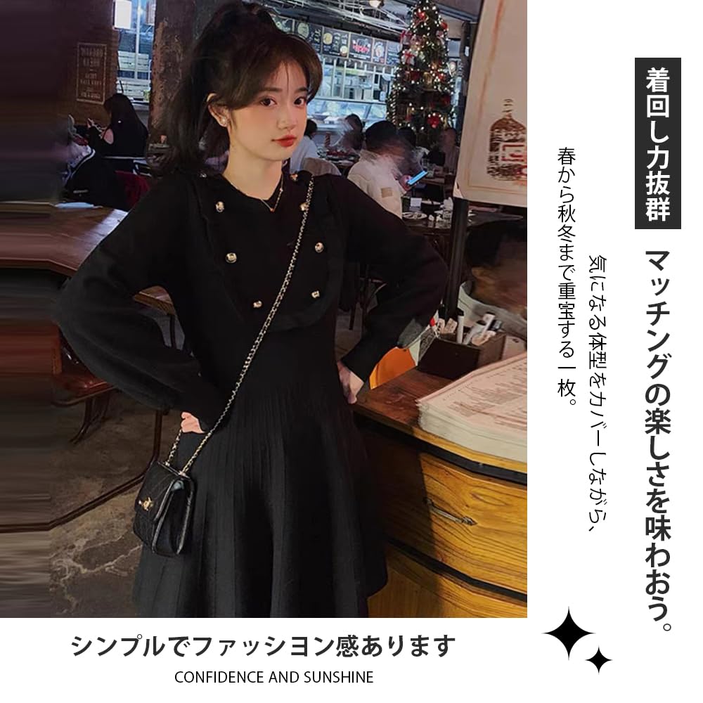 PHOLEEY Knit Long Midi Cute and Mature Women's Dress, Sleeve, Length, Autumn/Winter,