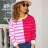 2025 New Crew Neck Sweater Color Matching Striped Contrasting Top Crew Neck Pullover Long Sleeve Knitted Sweater Women