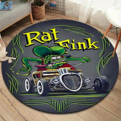 Alfombra Redonda Rat Fink, Alfombra para Sala de Estar, Dormitorio, Sofá, Sala de Juegos Decoración, Felpudo Antideslizante