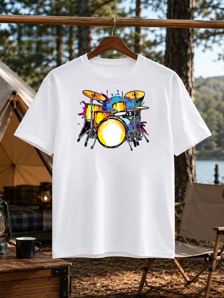 Abstract Art Drums Musician Music Band Throne Noose T-Shirt, Retro Casual Short-Sleeve T-Shirt with