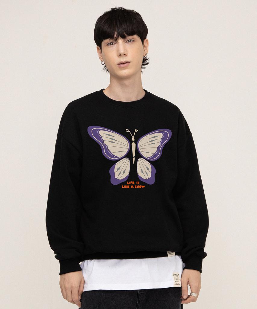 GRAVER [Unisex] Butterfly Sweatshirt_Black