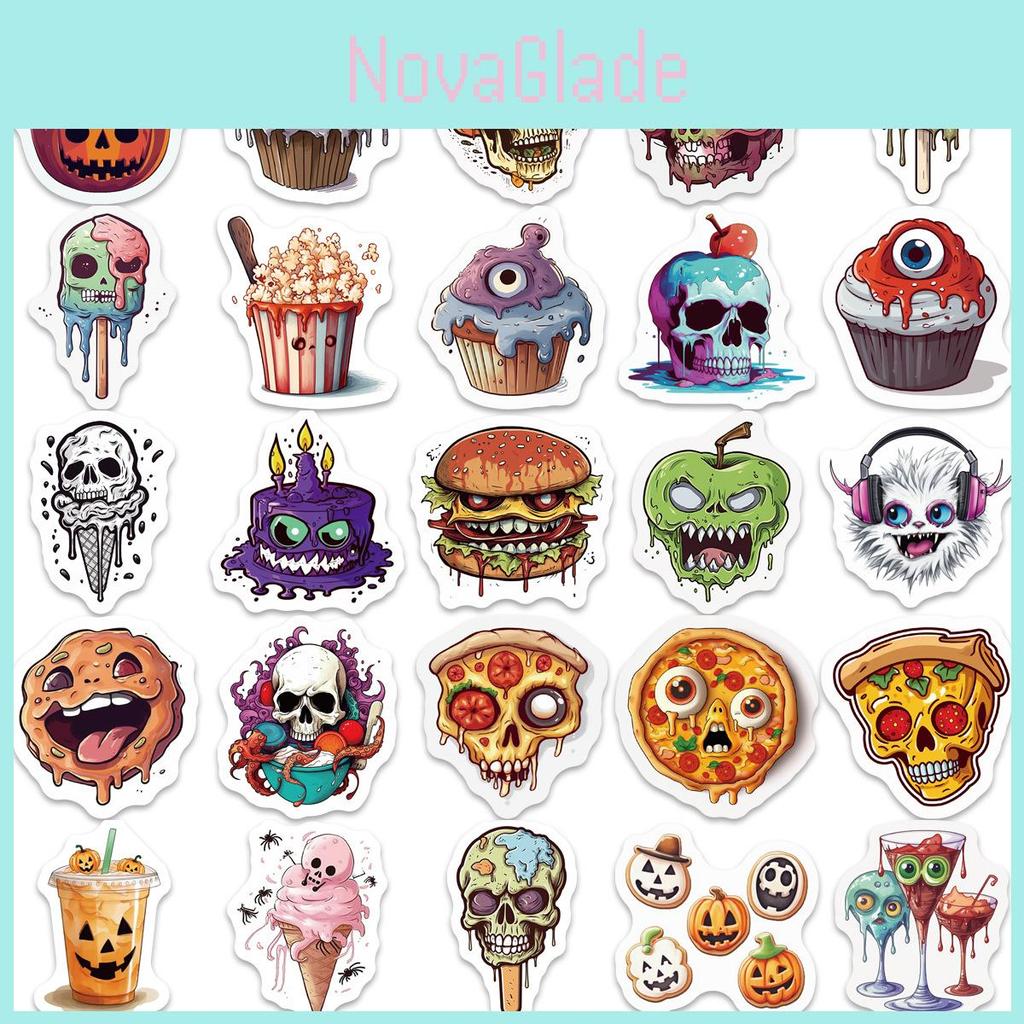 Cartoon Halloween Food Sticker Set For Guitar Notebook And Luggage Waterproof Diy Decoration 50 Pieces Nordic Style