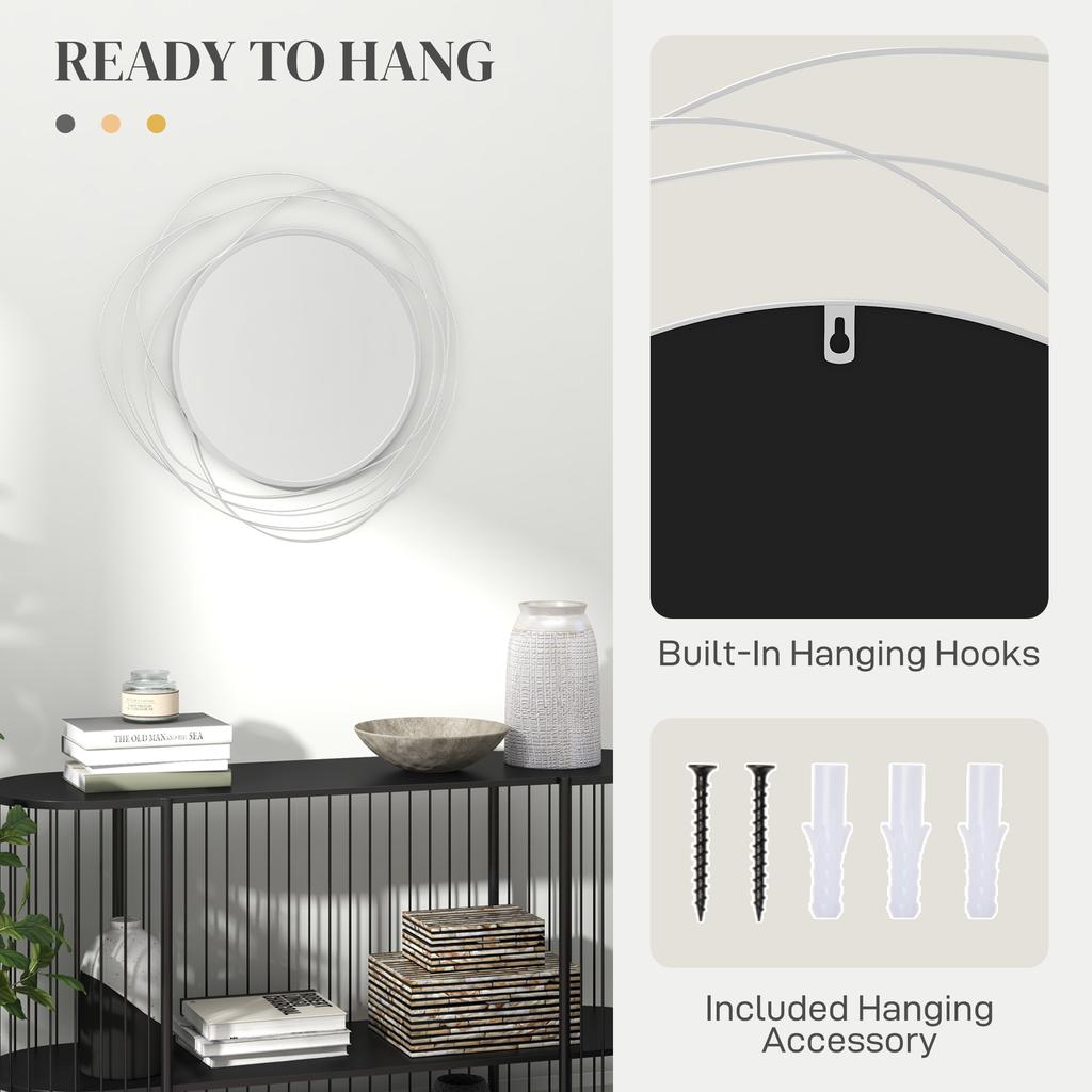 Metal Wall Art 65cm Modern Decorative Mirror Decor For Living Room Bedroom Dining Room Silver