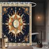 Celestial Sun & Moon Shower Curtain – Astronomical Art with Golden Stars, Deep Blue Background, Vintage Celestial Design