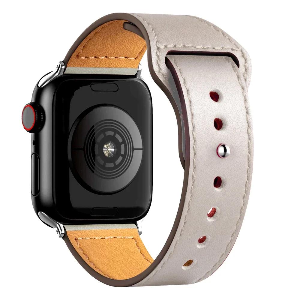 Leather Bands for Apple Watch Ultra 2 49mm 41mm/45mm 44mm 40mm 46mm/42mm Wrist Bracelet Strap IWatch Series 9 8 7 3 4 5 6 10
