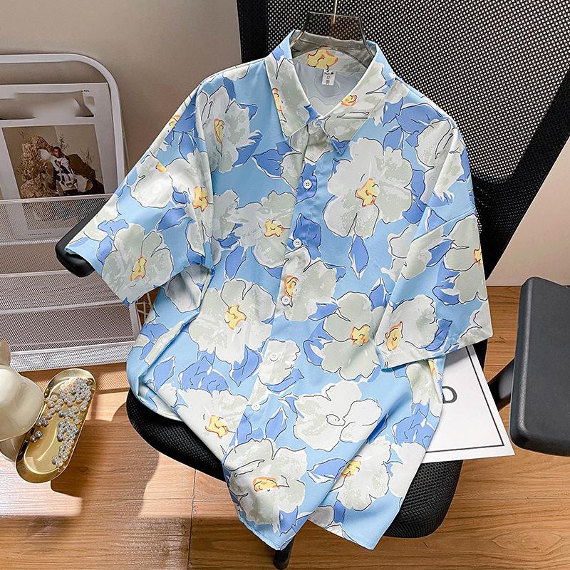 Women's Street Daily Shirt Summer Hawaiian Cartoon Print Casual Loose Shirts Short Sleeve Beach Loose Tops