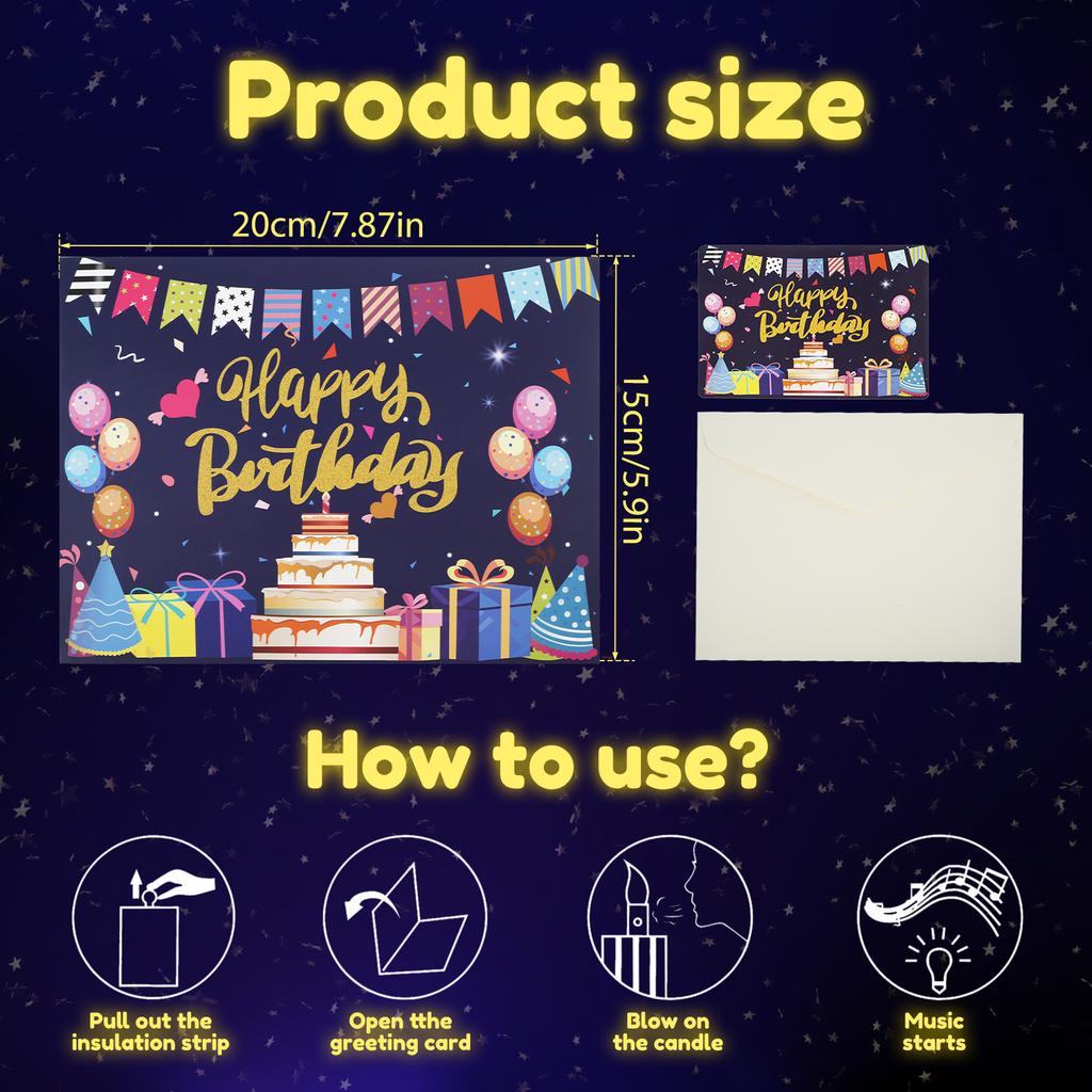 Feuerwerk Geburtstage Grußkarten Schöne Grußkarten mit Lichtern und Kuchen Musikalische Pop-Up Feuerwerkskarten Geburtstagsgeschenk