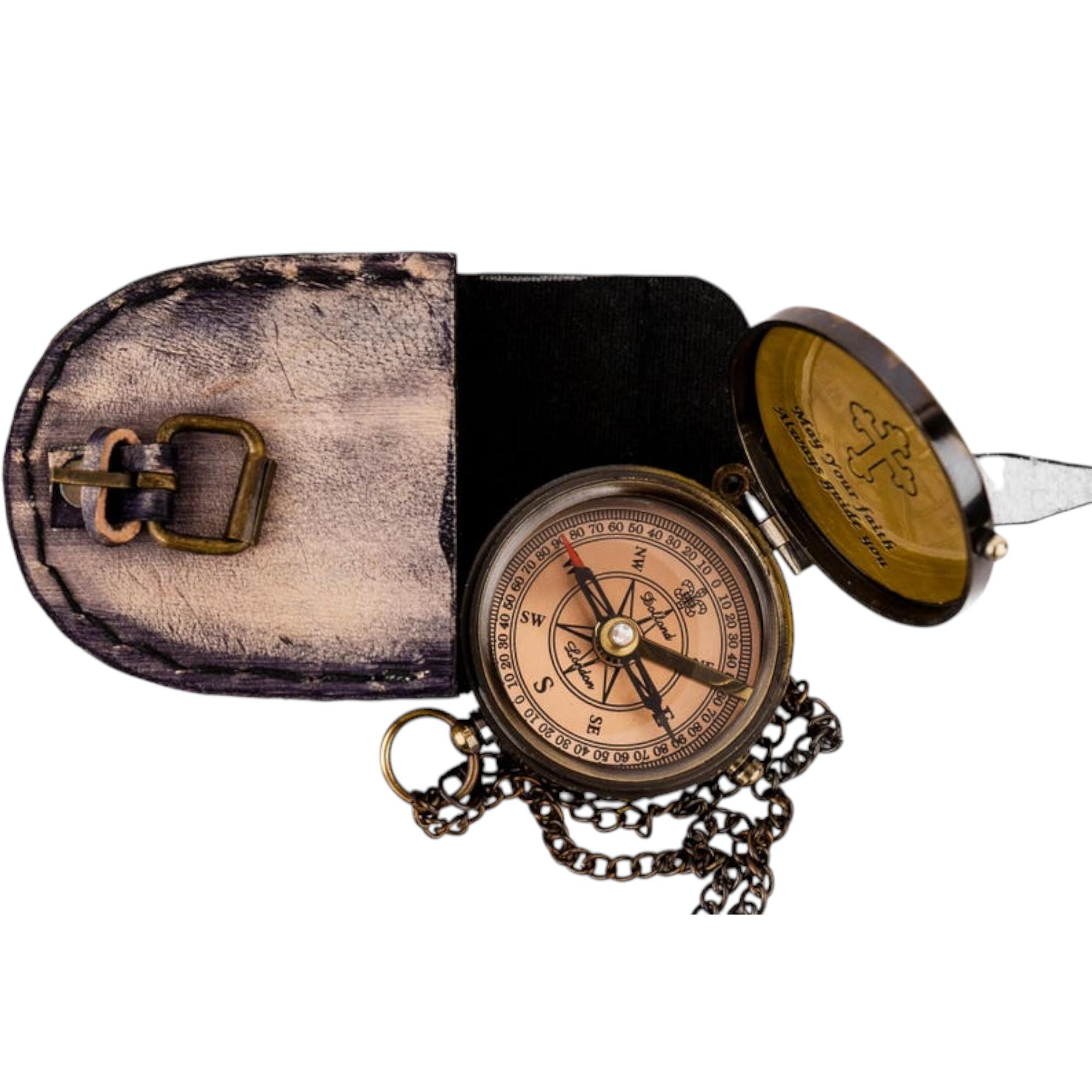 

Рабочий компас Cross Sign Brass с 2-дюймовым кожаным чехлом, подарок для него, морской коллекционный предмет, инструмент для приключений, подарок на День отца, путешественник