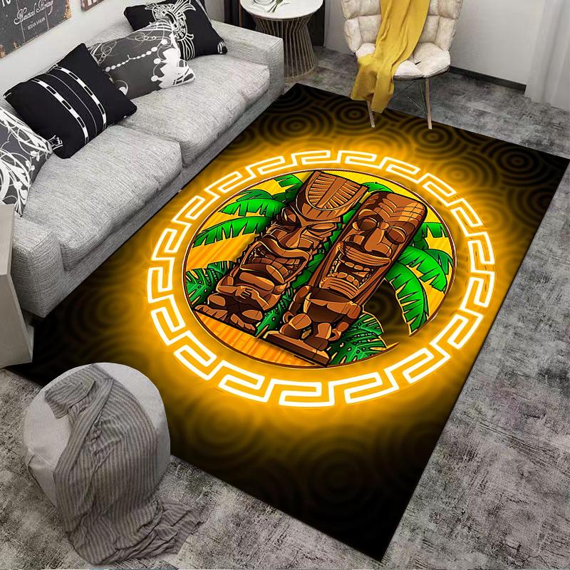 "Tiki Totem Pattern Carpet with Tropical Palm Leaves Design" Suitable for use as an anti-slip for living room bedroom sofas