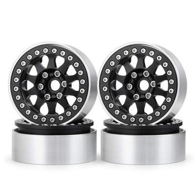 RC Crawler Car 1.9 Beadlock Wheels with Wheel Hubs and Tire Inners, 12mm Hex Hubs, Compatible with AXIAL SCX10, TRX4, 90046, and D90, Matte Black (4