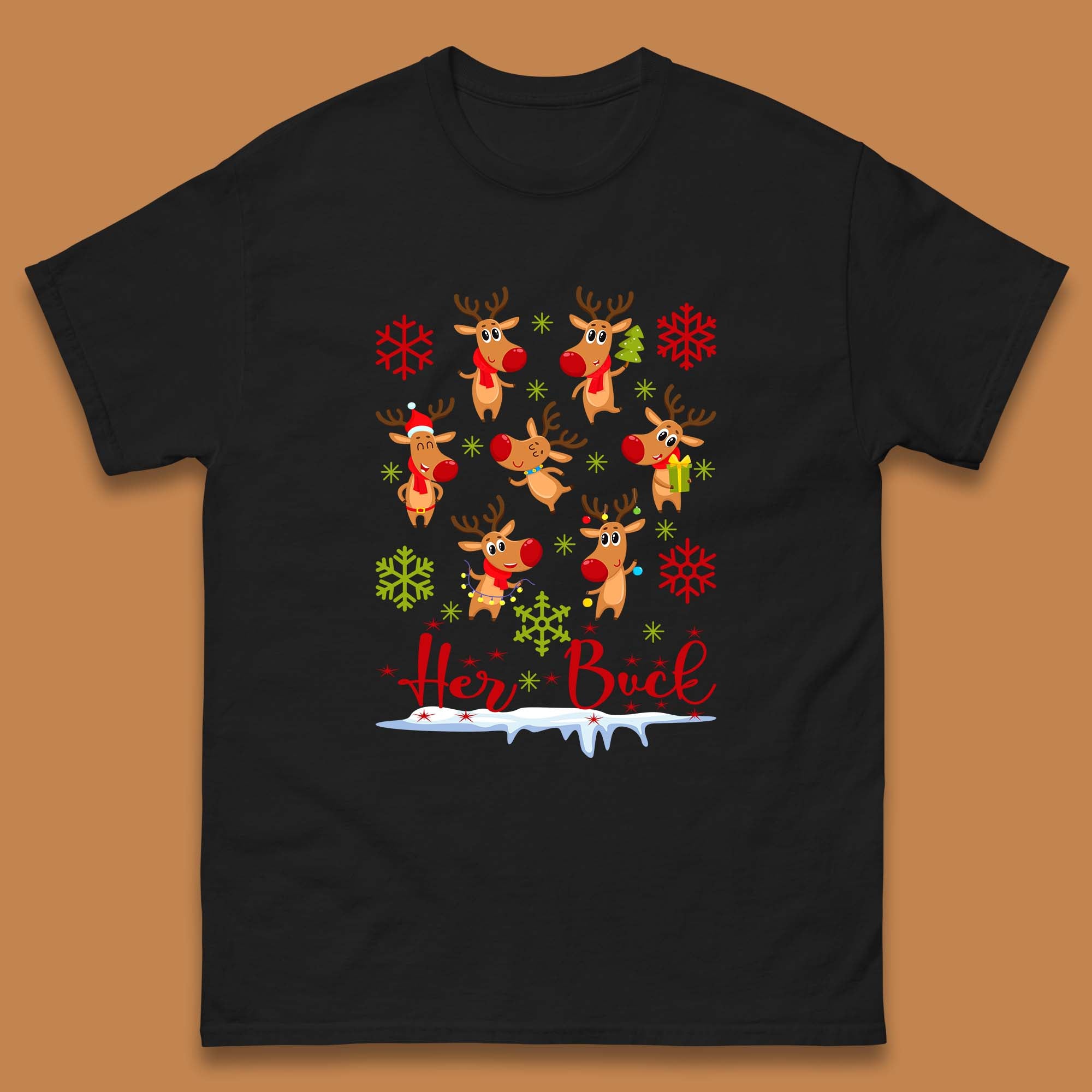 

Her Buck Christmas Rudolph Reindeers Mens T Shirt Womens Tops Tees Christmas Top 3XL