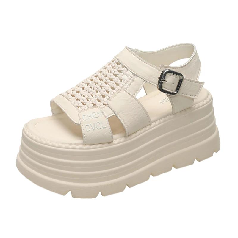 Fashion 8CM Summer Sandals Wedge Heel Sneakers New Women Beach Flip Flop High Platform Casual Sandals Hollow Breathable Walking Slippers