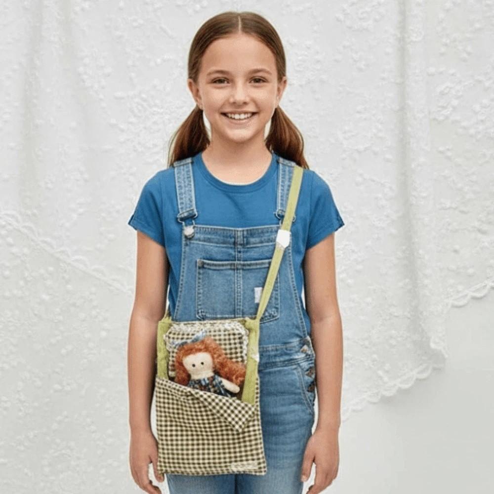 Adjustable Strap Lace Plaid Cloth Pouch Large Capacity Countryside Style Pillow Crossbody Bag Polyester Sweet