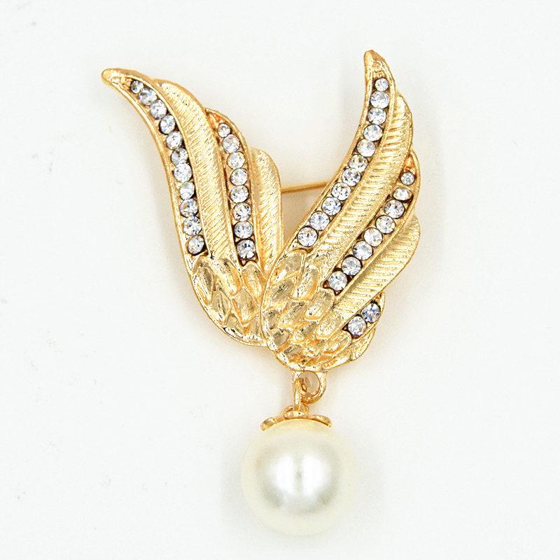 Gold-Plated Rhinestone Angel Wings Brooch - Fashionable Women's Lapel Pin B1014