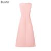 ZANZEA Women Elegant Square Collar Casual Sleeveless Pleated Dress