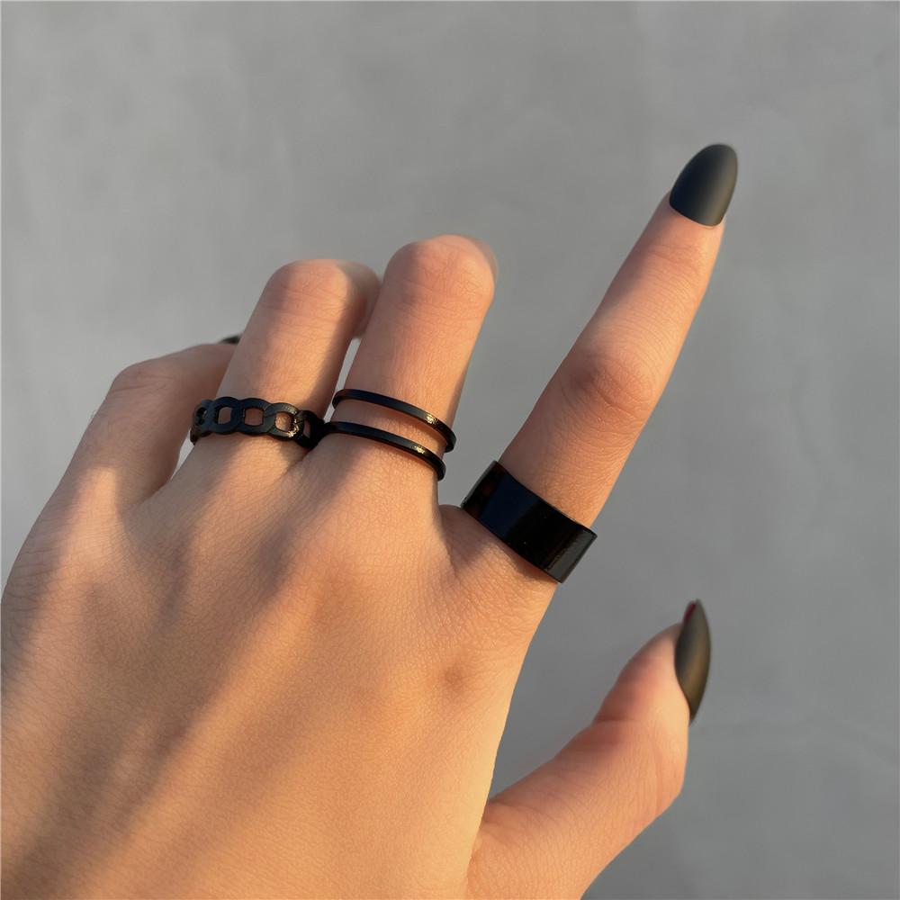 Punk Snake Black Rings Set For Women Vintage Geometric Metal Cross Rings Set 2022 Fashion Trend Personality Jewelry